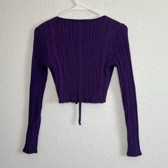 PAOLA BERNARDI Andressa Cropped Cardigan XS Purple Ribbed Knit Long Sleeve G13 - Picture 4 of 6